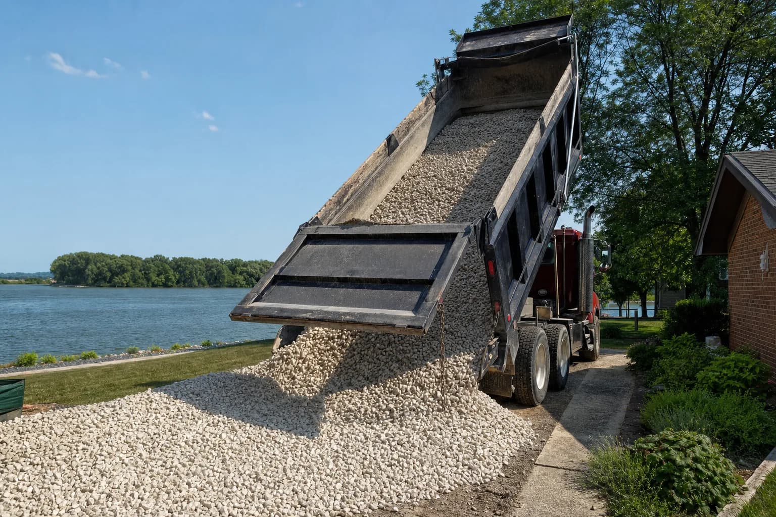 Freshly laid gravel driveway at a residential property